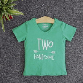 TNE7212 -  Áo thun cổ tròn tay ngắn in chữ Two Handsome ( Màu xanh lá)