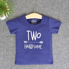 TNE7214 -  Áo thun cổ tròn tay ngắn in chữ Two Handsome ( Màu xanh navy)