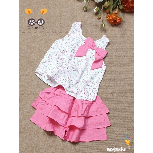BG2250402- Set Quần váy Tơ sọc - áo bông Cotton