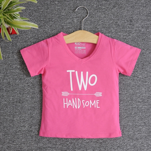 TNE7207 -  Áo thun cổ tròn tay ngắn in chữ Two Handsome ( Màu hồng cam)