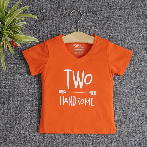 TNE7205 -  Áo thun cổ tròn tay ngắn in chữ Two Handsome ( Màu cam cà rốt)