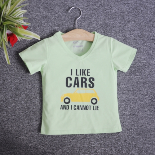 VNE7112 - Áo thun trẻ em cổ tim tay ngắn in chữ I Like Car (Xanh lá)