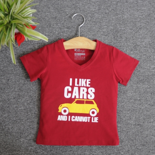 VNE7112 - Áo thun trẻ em cổ tim tay ngắn in chữ I Like Car (Xanh lá)