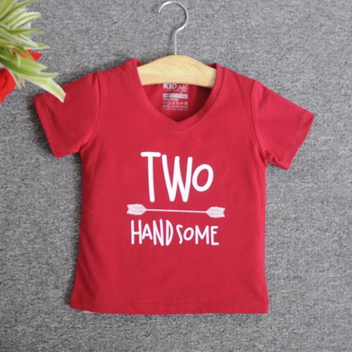 VNE7210 - Áo thun trẻ em cổ tim tay ngắn in chữ Two Handsome (Vàng)