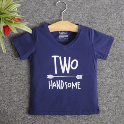 VNE7214 - Áo thun trẻ em cổ tim tay ngắn in chữ Two Handsome (Xanh navy)