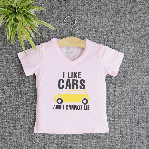 VNE7108 - Áo thun trẻ em cổ tim tay ngắn in chữ I Like Car (Hồng sen)