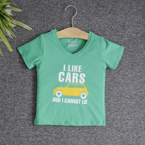VNE7108 - Áo thun trẻ em cổ tim tay ngắn in chữ I Like Car (Hồng sen)