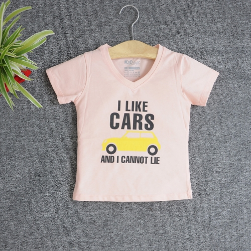 VNE7112 - Áo thun trẻ em cổ tim tay ngắn in chữ I Like Car (Xanh lá)
