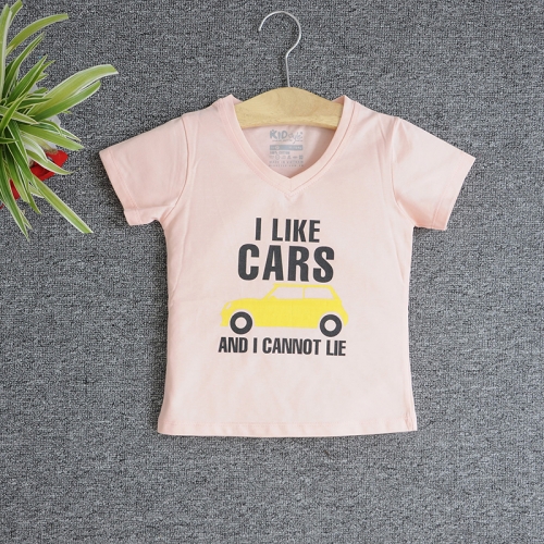 VNE7105 - Áo thun trẻ em cổ tim tay ngắn in chữ I Like Car (Cam cà rốt)