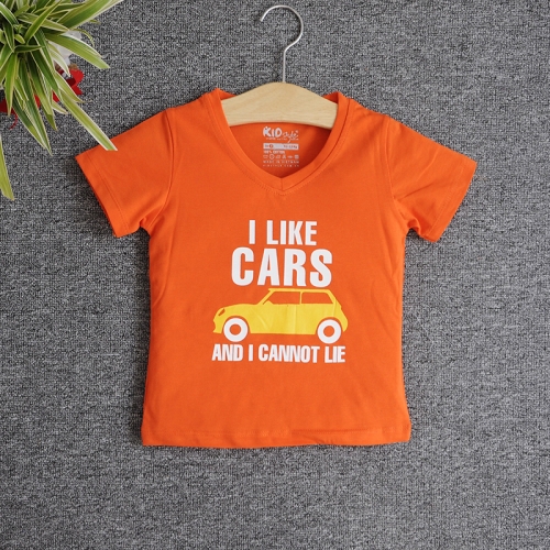 VNE7112 - Áo thun trẻ em cổ tim tay ngắn in chữ I Like Car (Xanh lá)