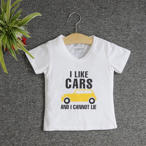 VNE7112 - Áo thun trẻ em cổ tim tay ngắn in chữ I Like Car (Xanh lá)