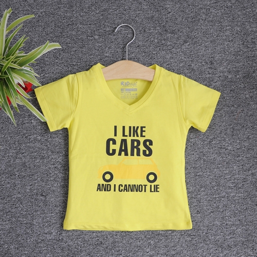 VNE7107 - Áo thun trẻ em cổ tim tay ngắn in chữ I Like Car (Hồng cam)