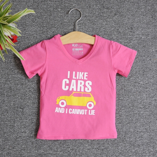 VNE7112 - Áo thun trẻ em cổ tim tay ngắn in chữ I Like Car (Xanh lá)