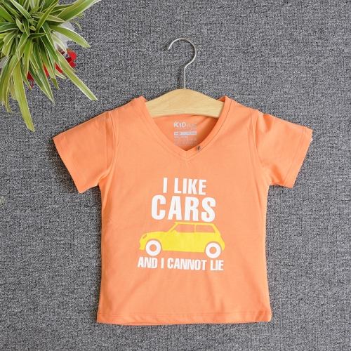 VNE7112 - Áo thun trẻ em cổ tim tay ngắn in chữ I Like Car (Xanh lá)