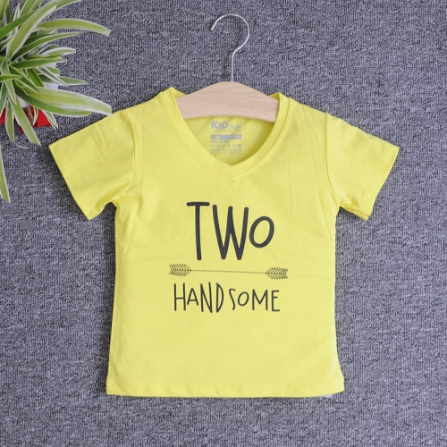 VNE7211 - Áo thun trẻ em cổ tim tay ngắn in chữ Two Handsome (Vàng chanh)