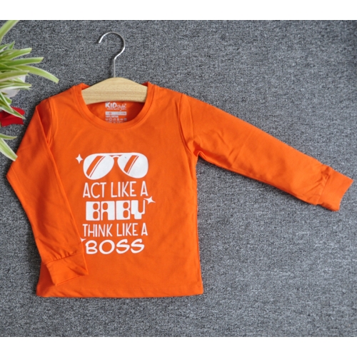 TDE6910 - Áo thun trẻ em cổ tròn tay dài in chữ Think Like a Boss (Vàng)