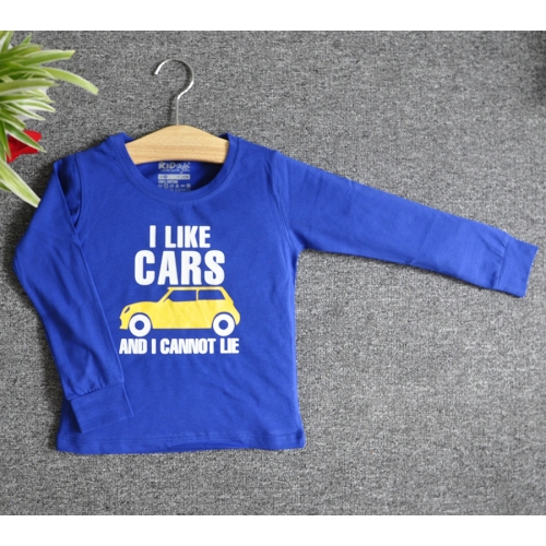 TDE7110 - Áo thun trẻ em cổ tròn tay dài in chữ I Like Car (Vàng)