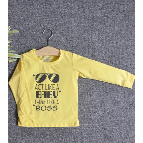 TDE6903 - Áo thun trẻ em cổ tròn tay dài in chữ Think Like a Boss (Xám)