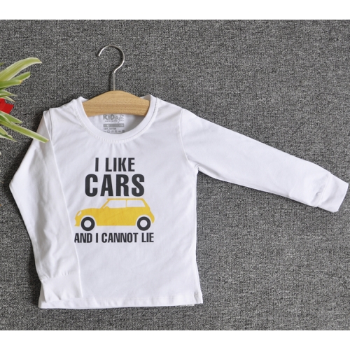 TDE7110 - Áo thun trẻ em cổ tròn tay dài in chữ I Like Car (Vàng)