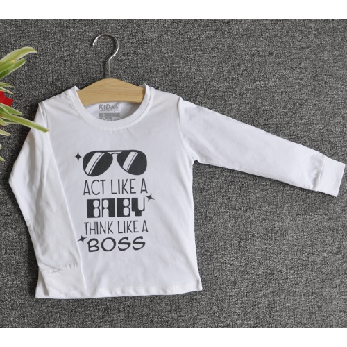 TDE6910 - Áo thun trẻ em cổ tròn tay dài in chữ Think Like a Boss (Vàng)