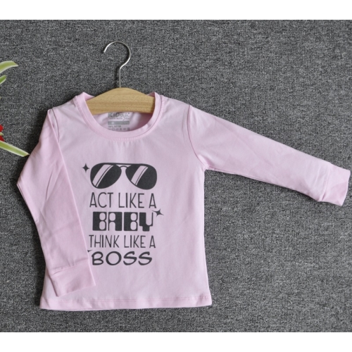TDE6901 - Áo thun trẻ em cổ tròn tay dài in chữ Think Like a Boss (Trắng)