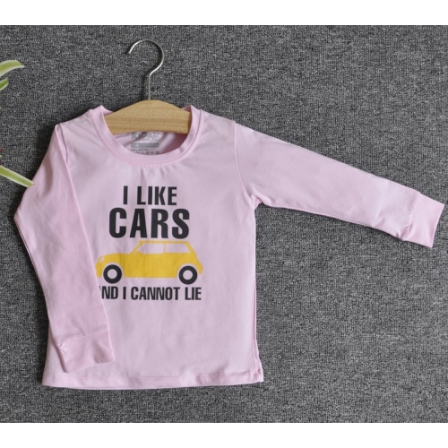 TDE7105 - Áo thun trẻ em cổ tròn tay dài in chữ I Like Car (Cam cà rốt)