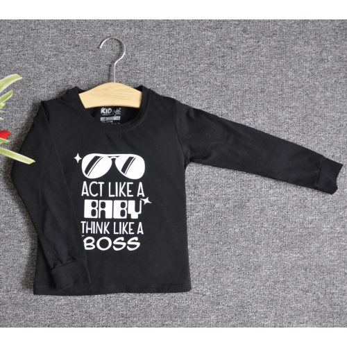 TDE6908 - Áo thun trẻ em cổ tròn tay dài in chữ Think Like a Boss (Hồng sen)