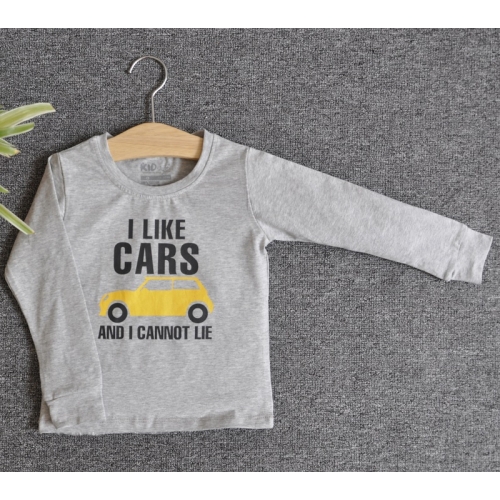 TDE7110 - Áo thun trẻ em cổ tròn tay dài in chữ I Like Car (Vàng)