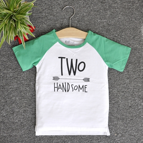 RNE7224 - Áo Raglan tay ngắn in chữ Two Handsome ( Cam cà rốt )