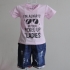 KST109 - KidSet Áo thun cổ tim màu hồng phấn in chữ và quần Jean short lưng bo