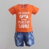 KST705 - KidSet Áo thun cổ tim màu cam cà rốt in chữ I'm Alway Getting PickUp by Lady và quần jean short lưng thun